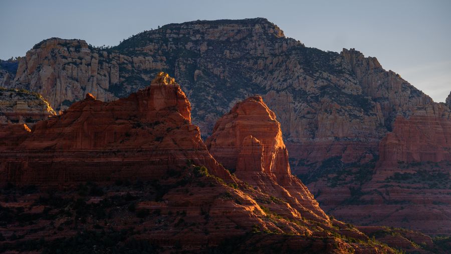 Sunlit peak, compressed by a long lens